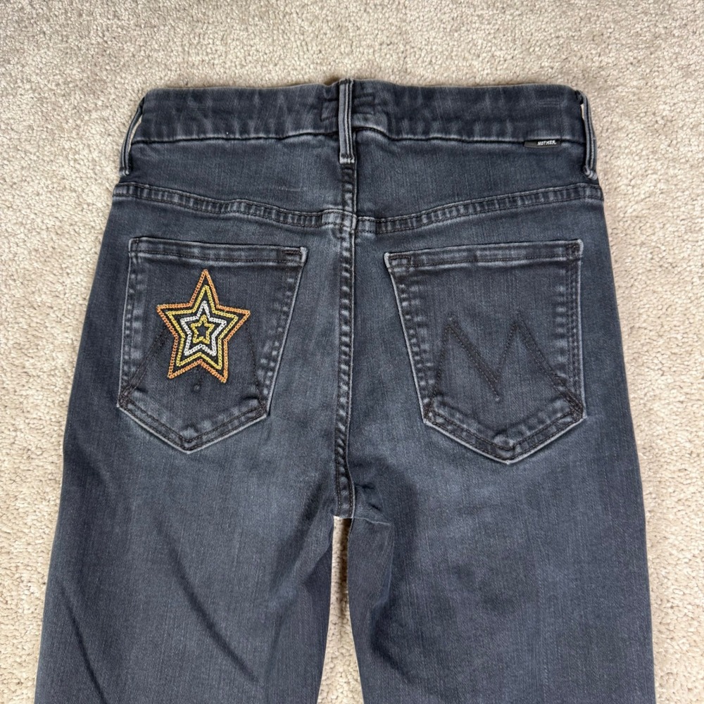 MOTHER Dark Gray Skinny Jeans with Multicolor Star Patch - Picture 3 of 13